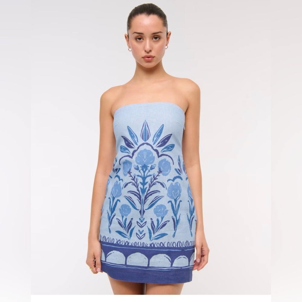 NWT Abercrombie & Fitch Scarlett Linen Blend Dress Blue Floral Pattern SP